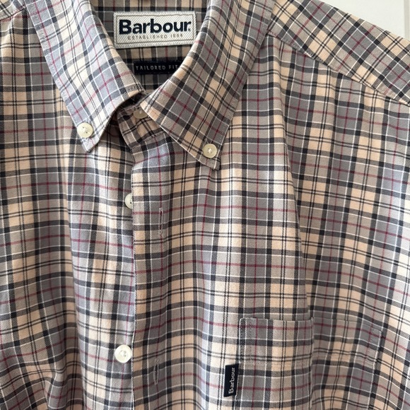 Barbour Flannel Shirt Men's Large Malcolm Countryside Preppy Tailored Fit Tan - Picture 1 of 5